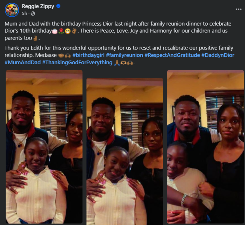 Reggie Zippy reunites with ex-wife to celebrate daughter’s 10th birthday