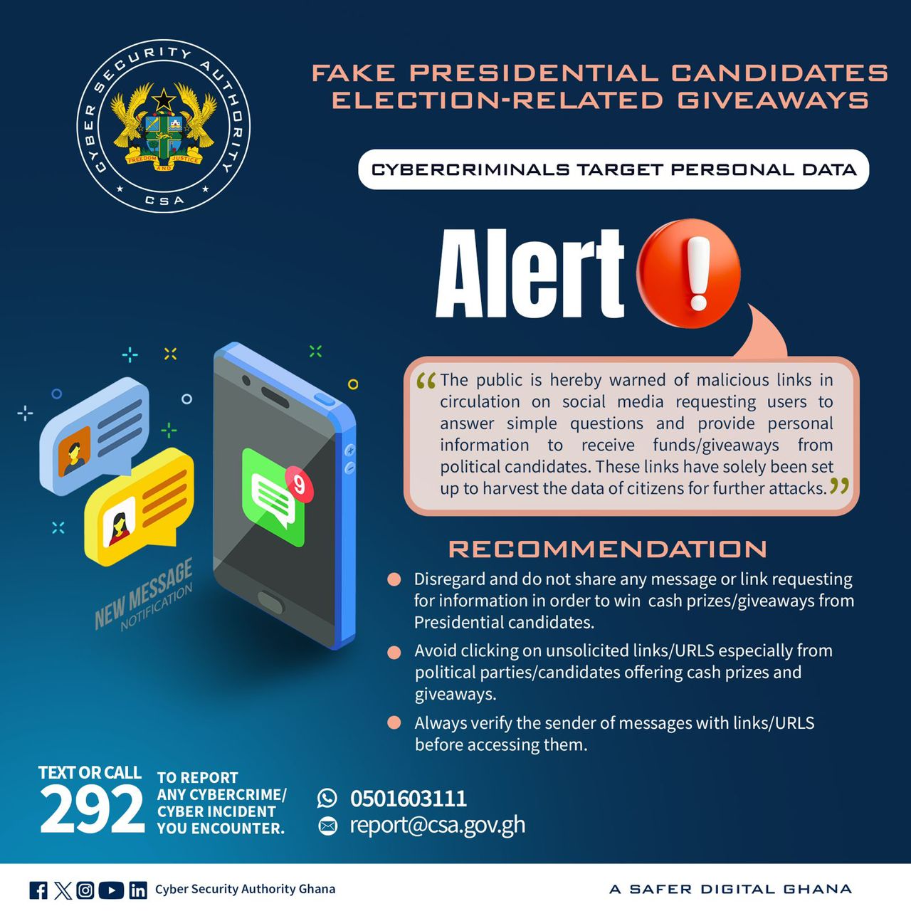 Cyber Security Authority warns public against election-related giveaway scams