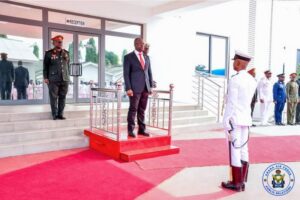 Omane Boamah inspects Ghana Navy Guard of Honour