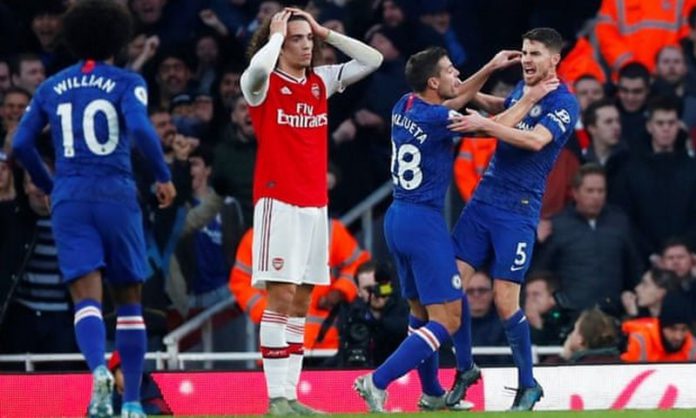 Chelsea celebrate. Photograph: Eddie Keogh/Reuters