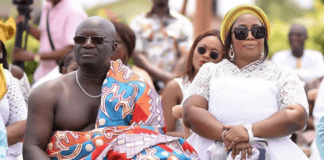 Parents of rapper Medikal during their son 's traditional wedding to Fella Makafui