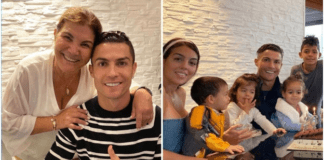 Cristiano Ronaldo with his mother and (right) with his family as it emerges he is buying a £7m property for them in Portugal