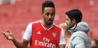 Arsenal Head Coach Mikel Arteta talks to Pierre-Emerick Aubameyang at half time during a friendly match between Arsenal and Charlton Athletic at Emirates Stadium on June 06, 2020 Image credit: Getty Images