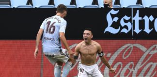 Iago Aspas of RC Celta Vigo celebrates scoring the second goal during the Liga match between RC Celta de Vigo and FC Barcelona at Abanca-Balaídos on June 27, 2020 in Vigo, Spain. Image credit: Getty Images