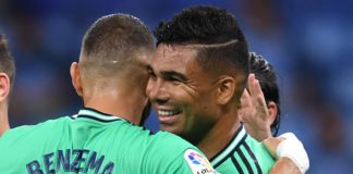 Real Madrid's Casemiro celebrates scoring against Espanyol. Image credit: Getty Images