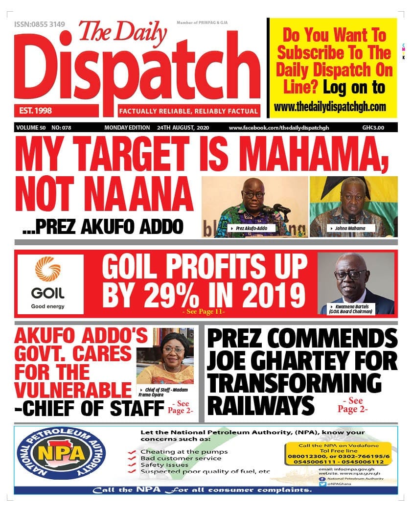 Newspaper Headlines: Monday, August 24, 2020 - Adomonline.com