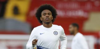 Willian of Chelsea warms up prior to during the Premier League match between Liverpool FC and Chelsea FC at Anfield on July 22, 2020 in Liverpool, England. Image credit: Getty Images