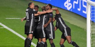 Olympique Lyon players celebrate following their team's victory in the UEFA Champions League Quarter Final match between Manchester City and Lyon at Estadio Jose Alvalade on August 15, 2020 in Lisbon, Portugal Image credit: Getty Images