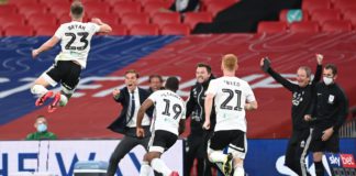 Joe Bryan of Fulham celebrates after scoring his sides first goal during the Sky Bet Championship Play Off Final match between Brentford and Fulham at Wembley Stadium Image credit: Getty Images