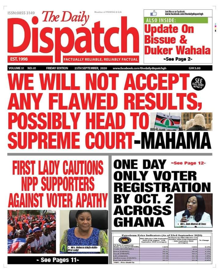 Newspaper Headlines: Friday, September 25, 2020 - Adomonline.com