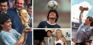 Diego Maradona - displaying the World Cup in 1986, during a training session, and with his ex-wife Claudia and their daughters Dalma and Gianina