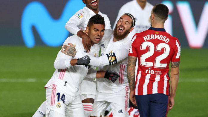 Carlos Henrique Casemiro, Sergio Ramos (Real Madrid) y Mario Hermoso (Atlético) Image credit: Getty Images