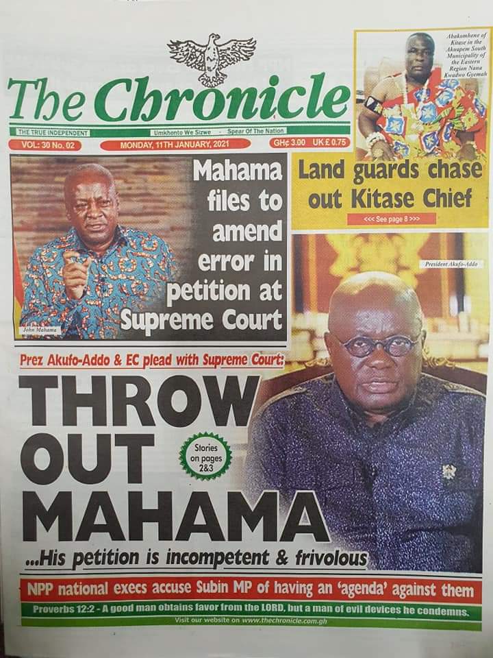 Newspaper Headlines: Monday, January 11, 2021 - Adomonline.com