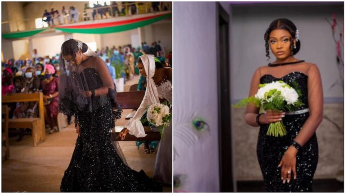 lady who wore black gown on her wedding day