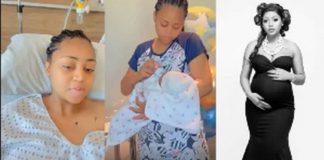 Regina Daniels with her newly born baby