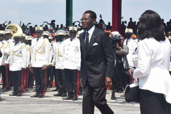 Teodoro Obiang Nguema Mbasogo took the presidential oath before inspecting a military parade