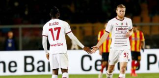 Rafael Leão of AC Milan reacts after scoring a goal during the Serie A match between US Lecce and AC MIlan at Stadio Via del Mare on January 14, 2023 in Lecce, Italy. (Photo by Donato Fasano/Getty Images) Image credit: Getty Images