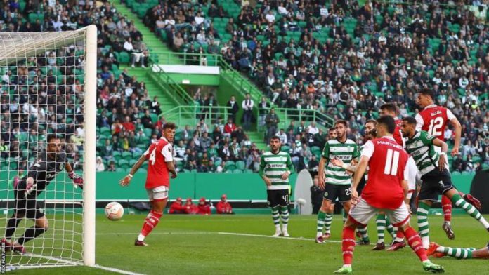 William Saliba became the eighth different Arsenal player to score for the club in the Europa League this season