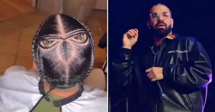 Drake's owl hairstyle has gone viral on Twitter, and netizens are not digging it. Image: @DailyLoud/Twitter and Prince Williams/Getty Images