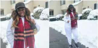 Tracey Boakye flaunts Fendi bag, a casual outfit while in the snow. Photo Source: @tracey_boakye