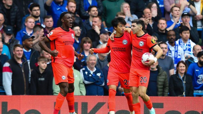 Danny Welbeck of Brighton & Hove Albion celebrates after scoring his side's equalising goal to make the score 1-1 during the Premier League match between Chelsea FC and Brighton & Hove Albion at Stamford Bridge Image credit: Getty Images