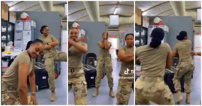 Video of 3 female soldiers doing waist dance source: tiktok