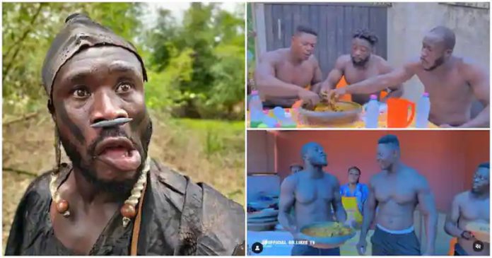 Ras Nene and his friends eat fufu in the video. Image Credit: @official_ras_nene