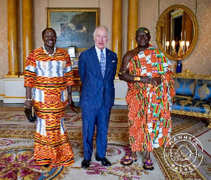 King Charles III sandwiched by Otumfuo and Lady Julia