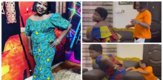 Wayoosi dressed like a woman (L) and his wife lying on the floor laughing (R). Image credit: WAYOOSI TV