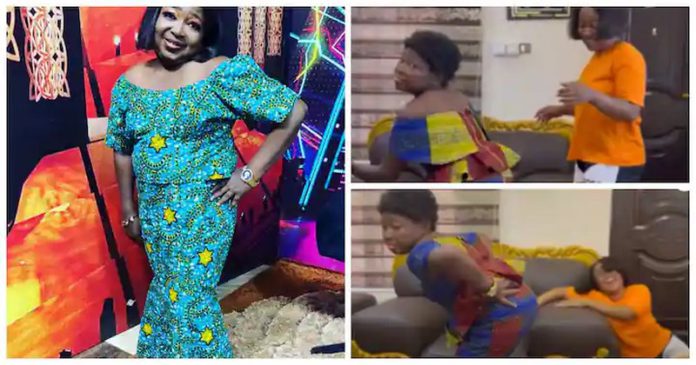 Wayoosi dressed like a woman (L) and his wife lying on the floor laughing (R). Image credit: WAYOOSI TV