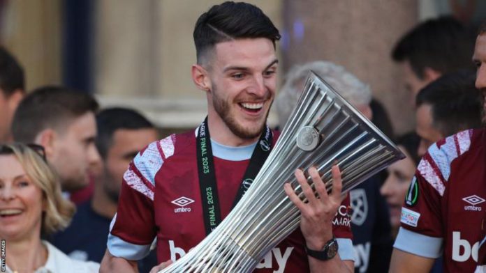 Declan Rice won the Europa Conference League in what looks likely to be his final game for West Ham