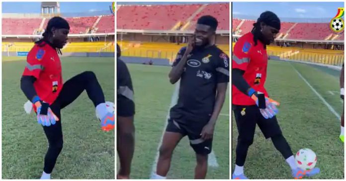 Thomas Partey teased Ati Zigi at training Photo credit: @ghana_blackstars