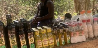 There are all kinds of anointing oils and bottled salt for sale at Atweaa Mountain