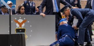 US President Joe Biden trips and falls during US Airforce graduation ceremony