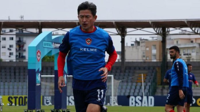 Kazuyoshi Miura scored two goals in the Japanese fourth tier in 2022