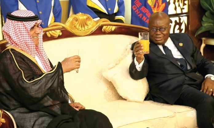 President Akufo-Addo (right) proposing a toast to Sultan Abdulrahman Al-Dakel (left), Ambassador of the Kingdom of Saudi Arabia to Ghana, at the Jubilee House