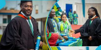 A collage of Samini receiving his degree from GIMPA Image credit: @samini_dagaati