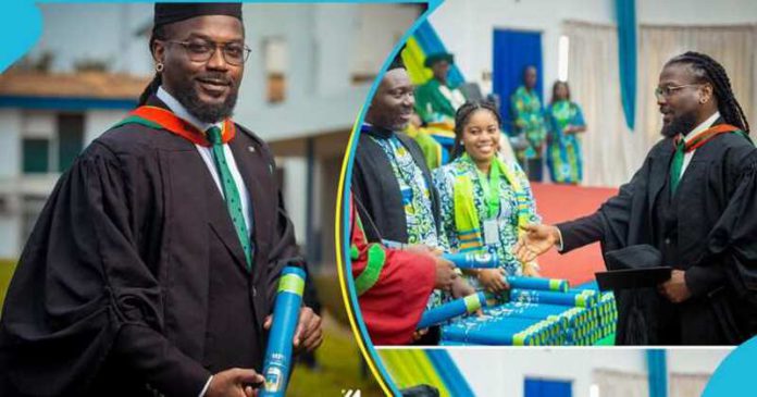 A collage of Samini receiving his degree from GIMPA Image credit: @samini_dagaati