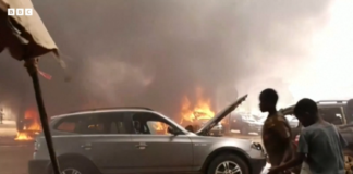 Ousted president's party HQ set ablaze in Niger | credit: BBC