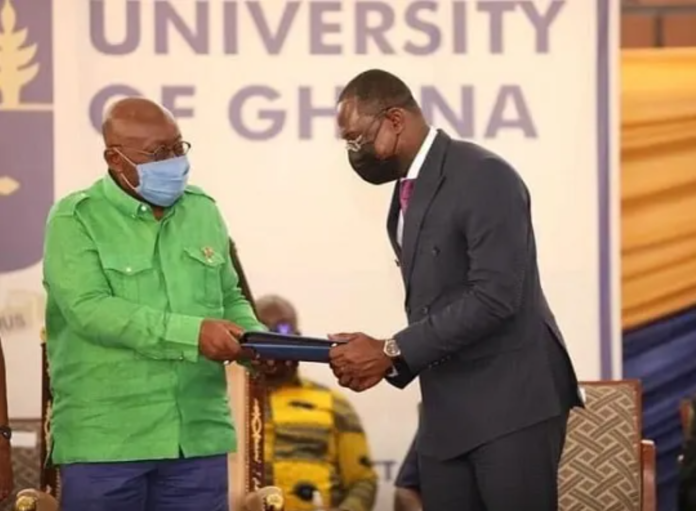 President Akufo-Addo and the Chairman of Jospong Group of Companies, Joseph Siaw Agyepong.Picture Credit: University of Ghana