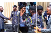 Combination photos of IGP exchanging pleasanteries with three brothers Credit : IGP photographer