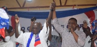 Isaac Darko (right) declares Ambrose Dery duly elected NPP aspirant