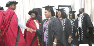 Some graduates being congratulated by members of convocation at the 2023 graduation ceremony at the University of Ghana, Legon. Picture: SAMUEL TEI ADANO