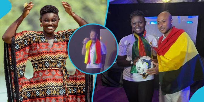 Afua Asantewaa Aduonum sings the national anthem at Black Stars event Photo source: Instagram/AfuaAsantewaaAduonum