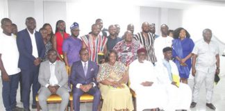 Rev. Dr Ernest Adu-Gyamfi (2nd from left), National Peace Council (NPC) Board Chairman; Sheikh Armiyawo Shaibu (right), Spokesperson for the National Chief Imam; George Amoh (left), Executive Secretay, NPC; Joana Adzoa Opare (middle), member, Governing Board, NPC, and Sheikh Salman Mohammed Alhassan (2nd from right), Board member of the NPC, with some participants. Picture: ESTHER ADJORKOR ADJEI