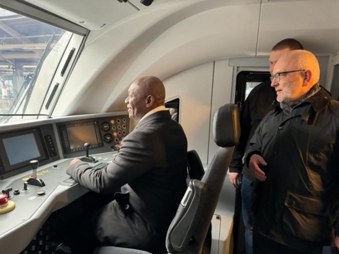 CEO of the Ghana Railways Development Authority, Yaw Owusu testing the train in Poland at the handing over ceremony last Friday