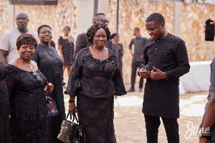 Prof Naana Jane being welcomed to the funeral by Edem Agbana