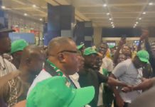 Ofosu Ampofo and some of the NDC supporters at the Kotoka International Airport