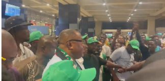 Ofosu Ampofo and some of the NDC supporters at the Kotoka International Airport