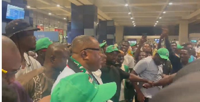 Ofosu Ampofo and some of the NDC supporters at the Kotoka International Airport